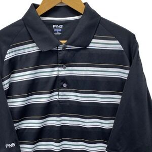 PING Collection Performance Dynamics Polo Mens XL Black Striped Golf S/S Shirt